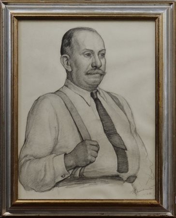 Baccarini "Ritratto maschile" disegno a matita (cm 40x31) firmato e datato 4. '3