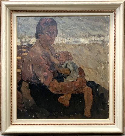 Giuseppe Maldarelli "La ballia" olio su tela (cm 87x79) firmato e datato 1922 in