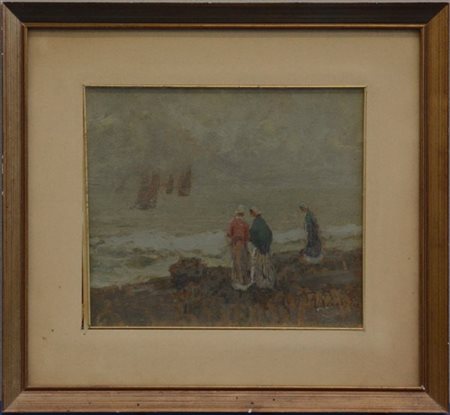 Giuseppe Sacheri "Marina" olio su compensato (cm 26x30) Firmato in basso a destr