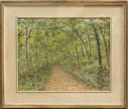 Firma indecifrata "Passeggiata del bosco. Cavoretto" olio su cartone pressato (