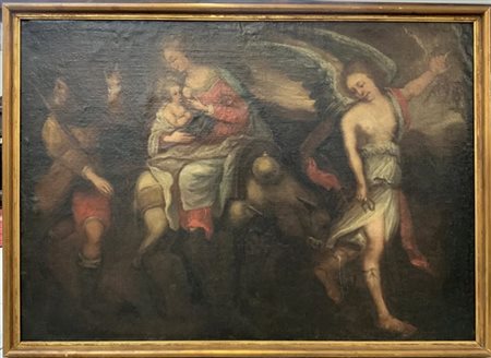 Ignoto "Fuga in Egitto" antico dipinto ad olio su tela (cm 69,5x99). In cornice