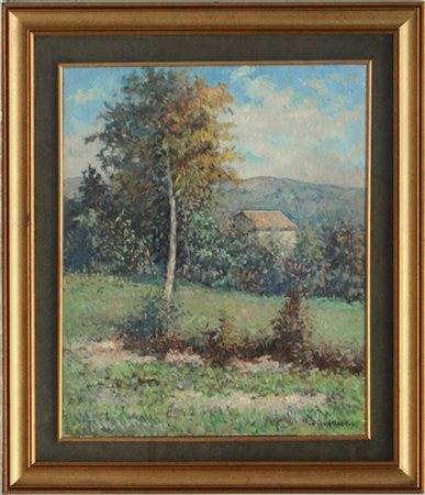 Dino Aliberti "Casolare in campagna" olio su tela (cm 60x50) Firmato in basso a