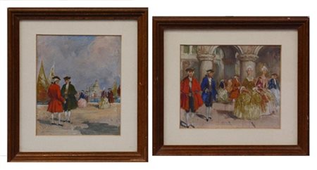 Ignoto, due dipinti ad olio su compensato raffiguranti "Scene settecentesche ve