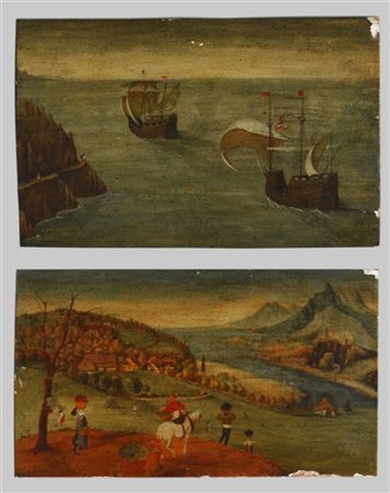 G. Cattaneo Lotto di due dipinti ad olio su tavola raffiguranti "Paesaggi" (cm 3