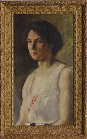 Pompilio Seveso Ritratto femminile" olio su tela (cm 61x34) Reca firma non coeva