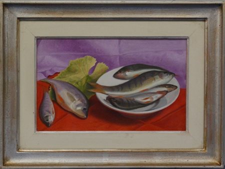 Ignoto "Persici" olio su masonite (cm 25x40) Siglato P. D. '78 in basso a destr