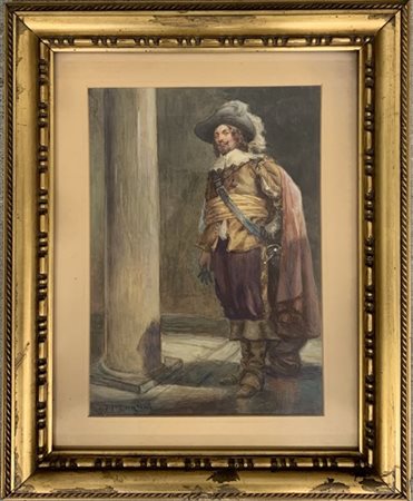 Adolfo Magrini "Il moschettiere" tecnica mista su carta (cm 35x25) Firmato in ba