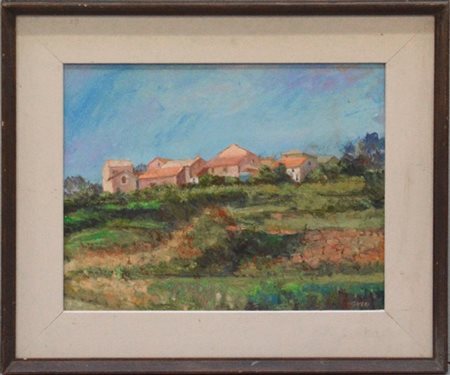 Oliveri "Paesaggio" olio su compensato (cm 41x50) Firmato in basso a destra. In