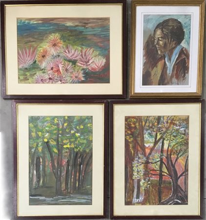 Lotto composto da tre dipinti ad olio su cartoncino firmati Gio Cei, raffiguran