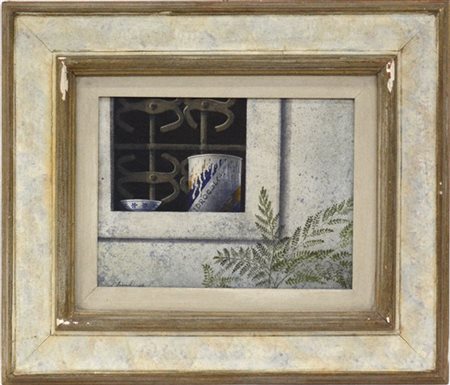 Giuliano Crivelli - "Finestra rustica", tecnica mista su tela (cm 30x40) firmat