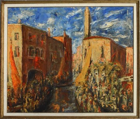 Cav. Franco Marinotti in arte Francesco Torri "La Patria in pieno Carnevale" 1964olio su telacm 101x121firmato in ba