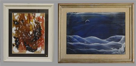 Lotto composto da due dipinti a tecnica mista su tela e su carta, di misure, au