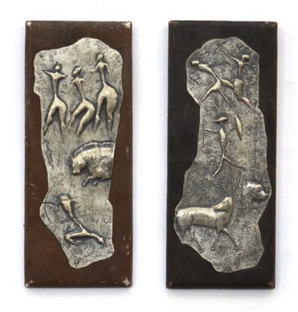 Luciano Fornasari (Attribuito)
Lotto composto da due placche in rame sbalzato de