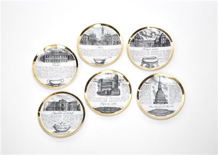 Piero Fornasetti Sei piatti della serie "Specialità Torinesi - Serie specialment
