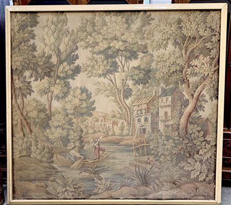 Arazzo meccanico tipo Gobelin, Francia, secolo XX. Raffigurante architetture in