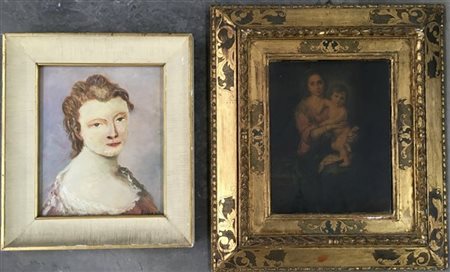 Lotto composto da una riproduzione su tavola raffigurante la Madonna col Bambin