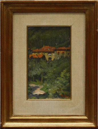 Roberto Borsa "Marchirolo" 1963, olio su tavola (cm 22x15) Firmato in basso a de