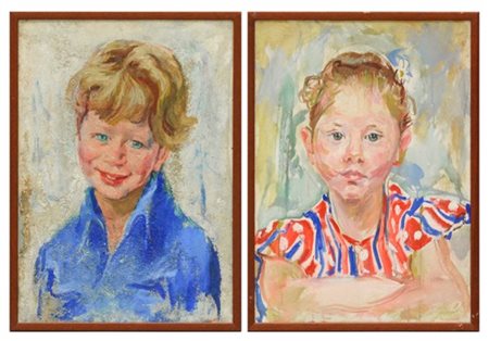 Gabriele Negri da Oleggio Lotto di due dipinti ad olio su tela raffiguranti "Fan