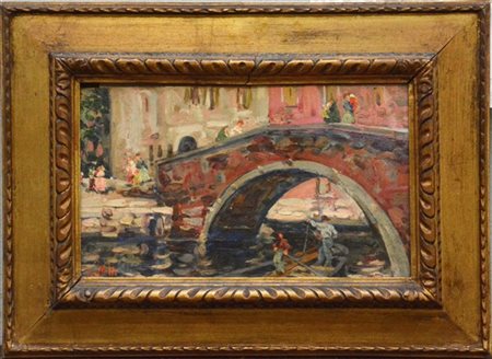 Alessandro Gallotti "Canale a Venezia" olio su tavola (cm 23x39) Firmato in bass