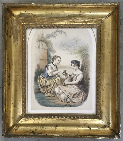 Cornice in legno dorato con profilo interno intagliato a palmette, secolo XIX (