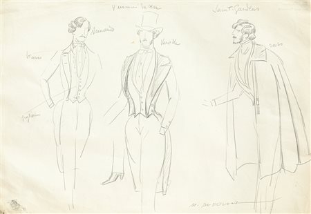 MARCELLO DUDOVICH (1878-1972) - Uomini con modelli di vestiti (Studio per vestiti d'epoca), 1935/1940