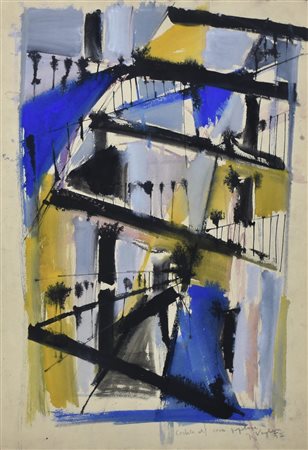 Tino Vaglieri CORTILE DI CASA POPOLARE tecnica mista su carta, cm 48x33...