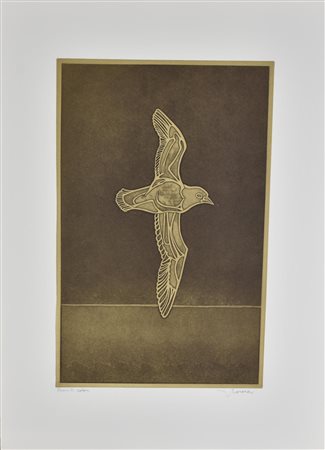Francesco Casorati GABBIANO incisione su carta, battuta cm 49x31,5, su foglio...