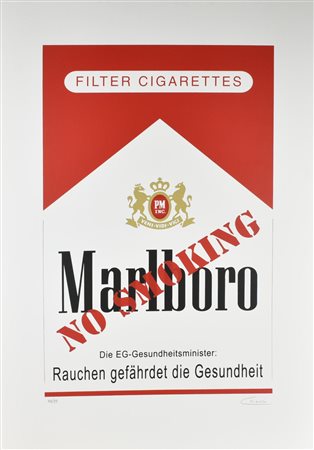Renato Natale Chiesa NO SMOKING - MARLBORO serigrafia su carta, cm 100x70;...