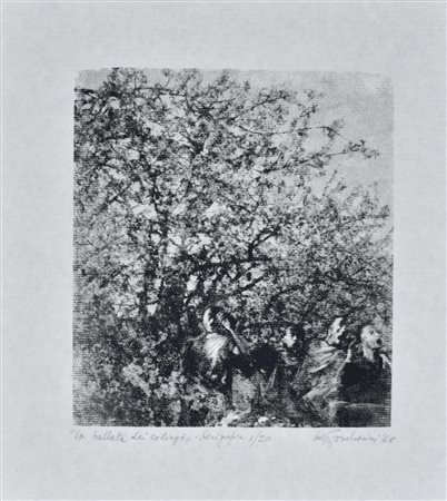 Luigi Gambarini LA BALLATA DEI CILIEGI serigrafia su carta, cm 48x33...