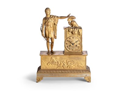 Pendola in bronzo dorato con David, che prima di andare a combattere il gigante Golia, rifiuta di armarsi, ornata sul fronte da fregio con il carro di Fetonte, inizi XIX secolo