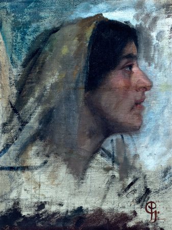 Paolo Gaidano (Poirino 1861-Torino 1916)  - Ragazza con fazzoletto in testa