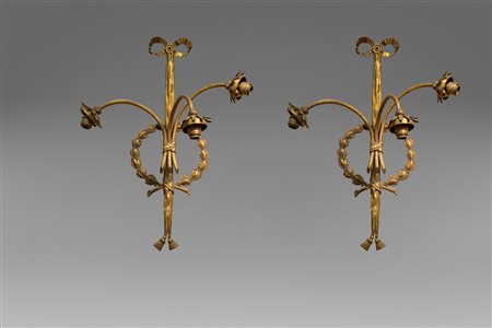 Coppia di appliques in bronzo dorato, fine secolo XIX secolo - inizi secolo XX