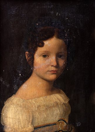 Scuola italiana, inizi secolo XIX - Ritratto di bambina a mezzo busto in abito bianco