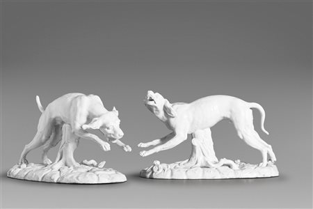 Coppia di cani in porcellana bianca di Capodimonte, secolo XIX