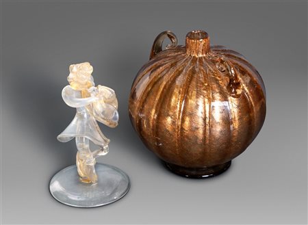 Lotto composto da due vetri di Murano: Damino e vaso avventurina