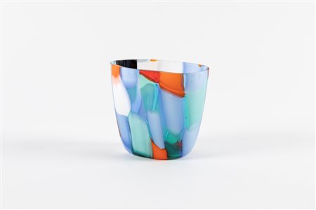 Vaso in vetro pezzato, Murano, produzione Venini