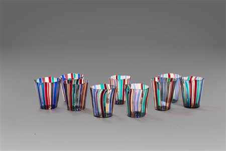 Gio Ponti (MIlano 1891-1979)  - Lotto di nove bicchieri a canne in vetro di Murano, dagli anni '50 agli anni '90 del Novecento