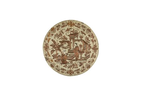 Ricamo in seta e fili d'oro, raffigurante un giardino con figure, Cina fine secolo XIX