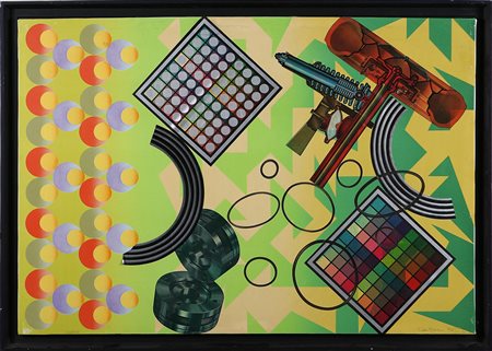 PHILLIPS PETER (n. 1939) Senza titolo. 1970. Serigrafia e collage su tela. Cm...