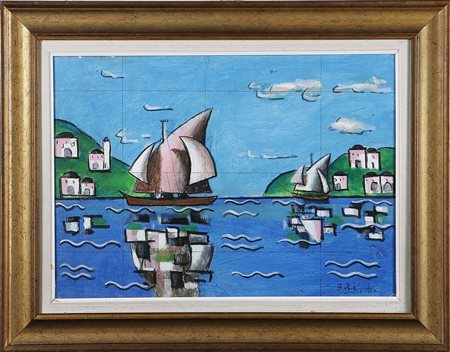 KODRA IBRAHIM (1918 - 2006) Senza titolo. 1981. Tempera su carta su tela. Cm...