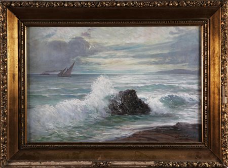 BARZANTI LICINIO (1857 - 1944) Marina. Olio su tela. Cm 47x70. Firma in basso...