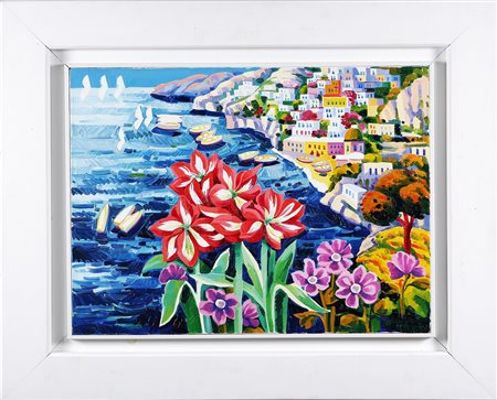 FACCINCANI ATHOS (n. 1951) Accattivante scorcio di Positano. Olio su tela. Cm...