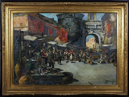 GIORDANO FELICE (1880 - 1964) Angolo di porta capuana. Olio su tela. Cm...