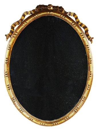 SPECCHIO in legno dorato sormontato da fiocco in legno scolpito e dorato cm...