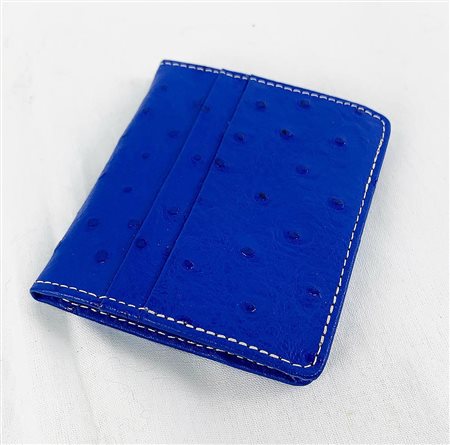 PORTAMONETE IN PELLE DI STRUZZO blu, lavorazione artigianale cm 10x8 Lievi...