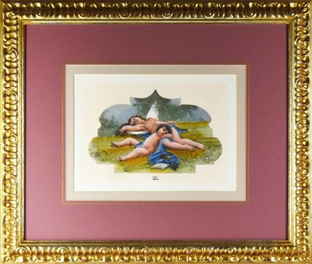 COPPIA DI PUTTI stampa su carta, cm 49x58