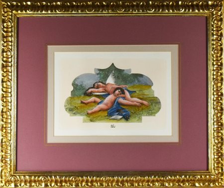 COPPIA DI PUTTI stampa su carta, cm 48x58