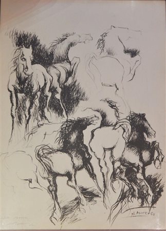 Augusto Murer SENZA TITOLO litografia cm 69x49 in cornice es.p.d.a eseguito...