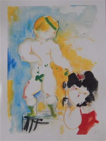 Nicola Vietti SENZA TITOLO acquerello su base grafica, cm 34,5x25 firma...