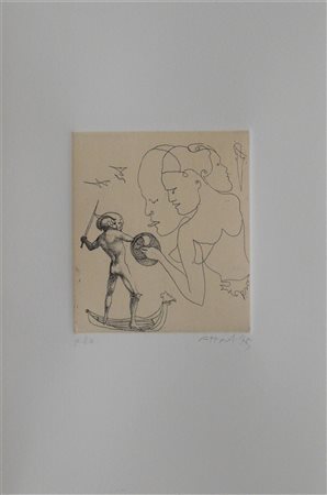 Ugo Attardi SENZA TITOLO incisione Puntasecca, cm 12,5x11, su foglio 31x20,5...